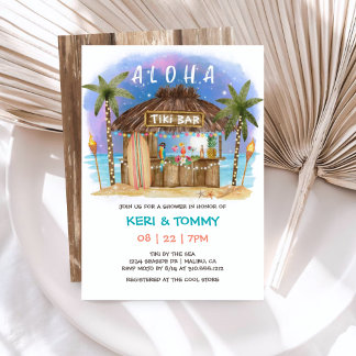 Tiki Beach Bar Tropical Night Sea Couples Shower Invitation