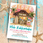 Tiki Beach Bar Tropical Santa Christmas Party Invitation<br><div class="desc">Tropical Christmas party invitation features Santa enjoying a vacation at a Tiki bar on the beach at sunset with palm trees, holiday string lights and Hawaiian "Aloha" and "Mele Kalikimaka" greetings. Tropical cocktails, a pineapple, hibiscus and palm leaves, a surfboard and a parrot in a pirate hat decorate the bar...</div>