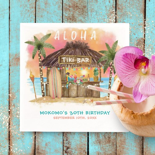 Tiki Beach Bar Tropical Sea Birthday Napkins