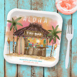Tiki Beach Bar Tropical Sea Birthday Paper Plates<br><div class="desc">Tiki party birthday paper plates feature a watercolor Tiki bar on the beach at sunset with palm trees, string lights, Tiki torches and a Hawaiian "Aloha" greeting. Tropical cocktails, a pineapple, hibiscus and palm leaves, a surfboard and a parrot in a pirate hat decorate the bar area. Art by KL...</div>