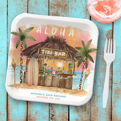Tiki Beach Bar Tropical Sea Birthday Paper Plates