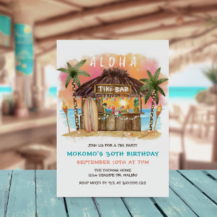 Tiki Beach Bar   Tropical Sea Sunset Birthday Invitation