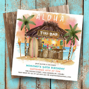 Tiki Beach Bar   Tropical Sea Sunset Birthday  Invitation