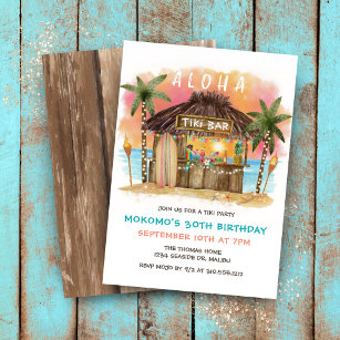 Tiki Beach Bar   Tropical Sea Sunset Birthday Invitation