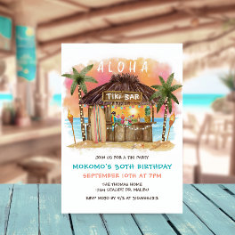 Tiki Beach Bar Tropical Sea Sunset Birthday Invitation