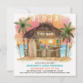 Tiki Beach Bar | Tropical Sea Sunset Birthday  Invitation (Front)
