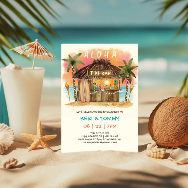 Tiki Beach Bar | Tropical Sunset Engagement Party Invitation (Creator Uploaded)