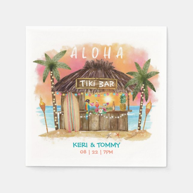 Tiki Beach Bar | Tropical Sunset Surf & Sea  Napkins (Front)