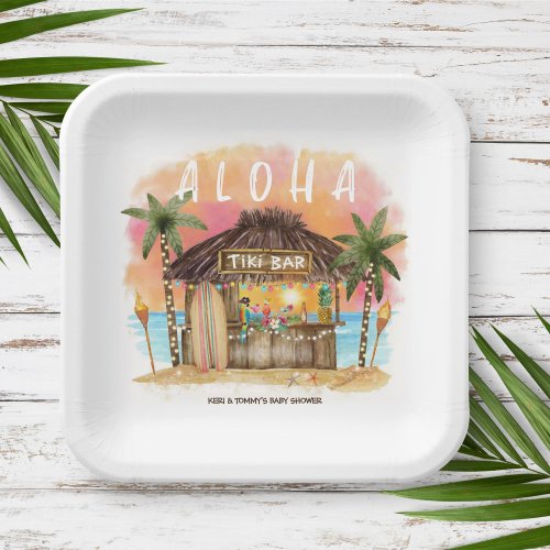 Tiki Beach Bar Tropical Surf  Sea Baby Shower Paper Plates