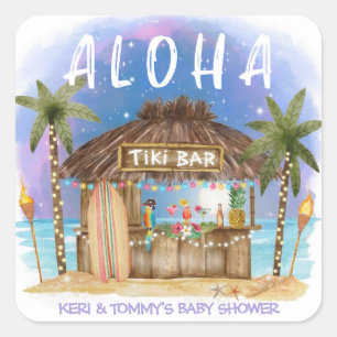Tiki Beach Bar Tropical Surf & Sea Baby Shower Square Sticker