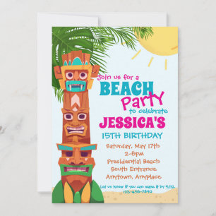 Tiki Beach Party Birthday Invitation