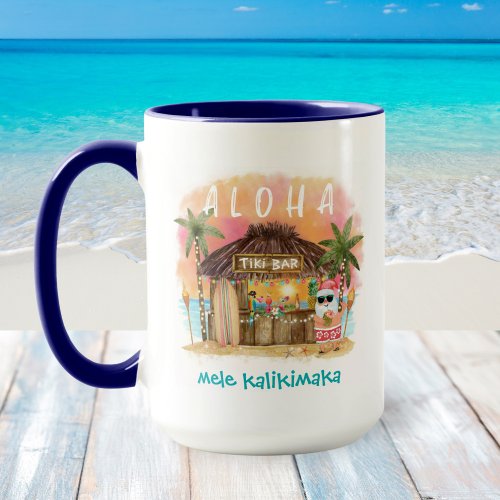 Tiki Beach Santa Mele Kalikimaka Christmas Mug