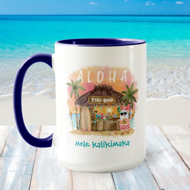 Tiki Beach Santa Mele Kalikimaka Christmas Mug (Creator Uploaded)