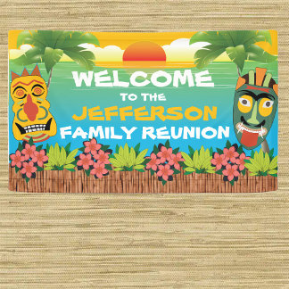 Tiki Beach Sunset Family Reunion Welcome Banner