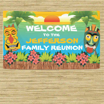 Tiki Beach Sunset Family Reunion Welcome Banner by Sideview at Zazzle