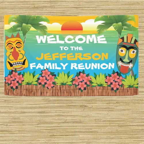 Tiki Beach Sunset Family Reunion Welcome Banner
