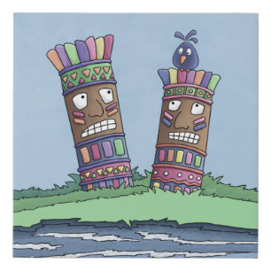 Tiki Bird Plum     Faux Canvas Print