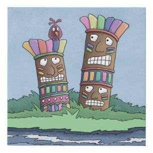 Tiki Bird Rosebud     Faux Canvas Print