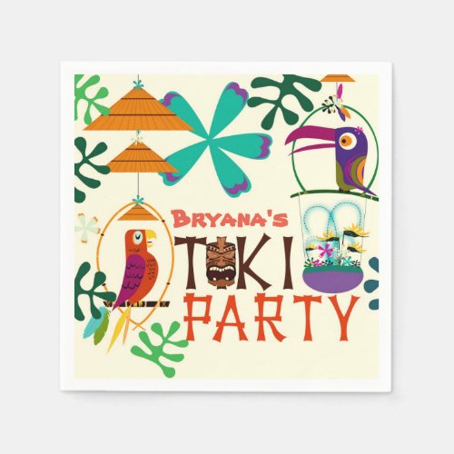 Tiki Birds Birthday Party Vintage Luau Custom Paper Napkins