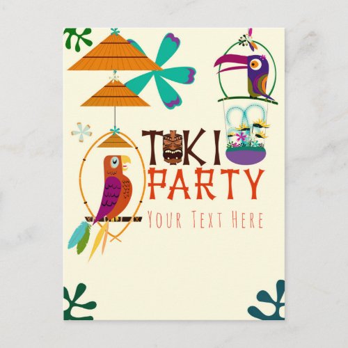 Tiki Birds Birthday Party Vintage Luau Event Invitation Postcard