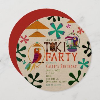 Tiki Birds Birthday Party Vintage Luau Invitations by printabledigidesigns at Zazzle