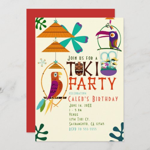 Tiki Birds Birthday Party Vintage Luau Invitations