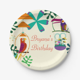 Tiki Birds Birthday Party Vintage Luau Party Paper Plates