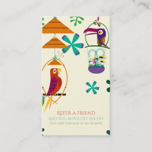 Tiki Birds Birthday Party Vintage Refer a Friend Referral Card