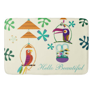 Tiki Birds Birthday Party Vintage Retro Custom Bathroom Mat