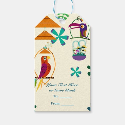 Tiki Birds Birthday Party Vintage Retro Luau Favor Gift Tags