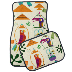Tiki Birds Modern Vintage Retro Tropical Car Floor Mat