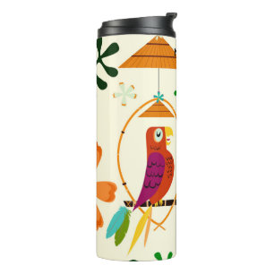 Tiki Birds Modern Vintage Retro Whimsical Thermal Tumbler