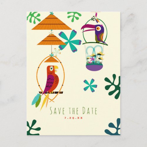 Tiki Birds Party Vintage Retro Luau Save the Date Announcement Postcard