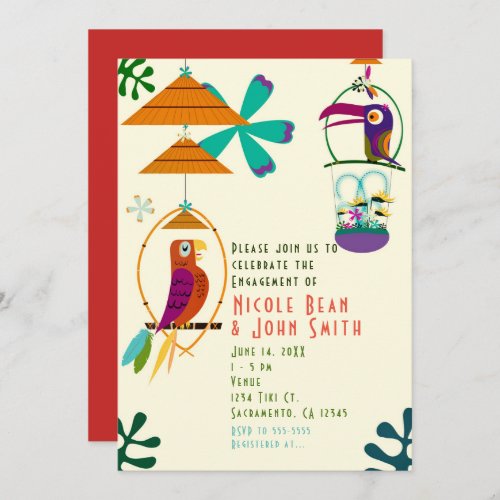 Tiki Birds Retro Vintage Luau Party Invitations