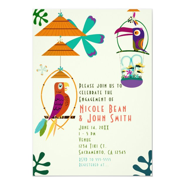 Tiki Birds Retro Vintage Luau Party Invitations