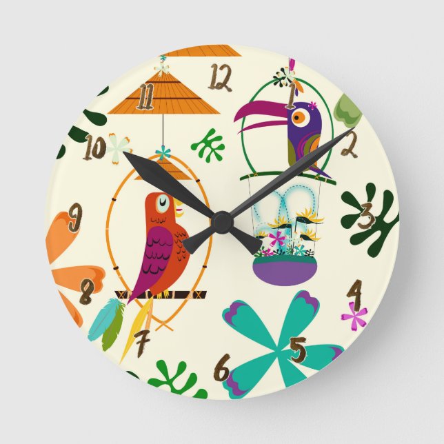 Tiki Birds Tropical Custom Personalized Round Clock (Front)