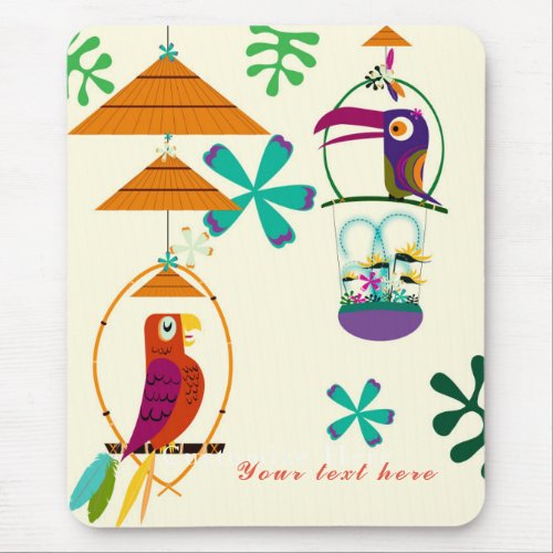 Tiki Birds Vintage Retro Art Personalized Custom Mouse Pad