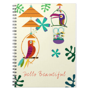 Tiki Birds Vintage Retro Art Personalized Custom Notebook