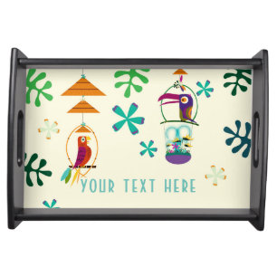Tiki Birds Vintage Retro Art Personalized Custom Serving Tray