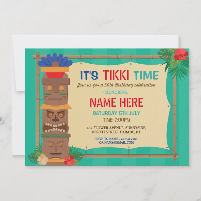 Tiki Birthday Party Aloha Luau Totem PoIe Tropical Invitation (Front)