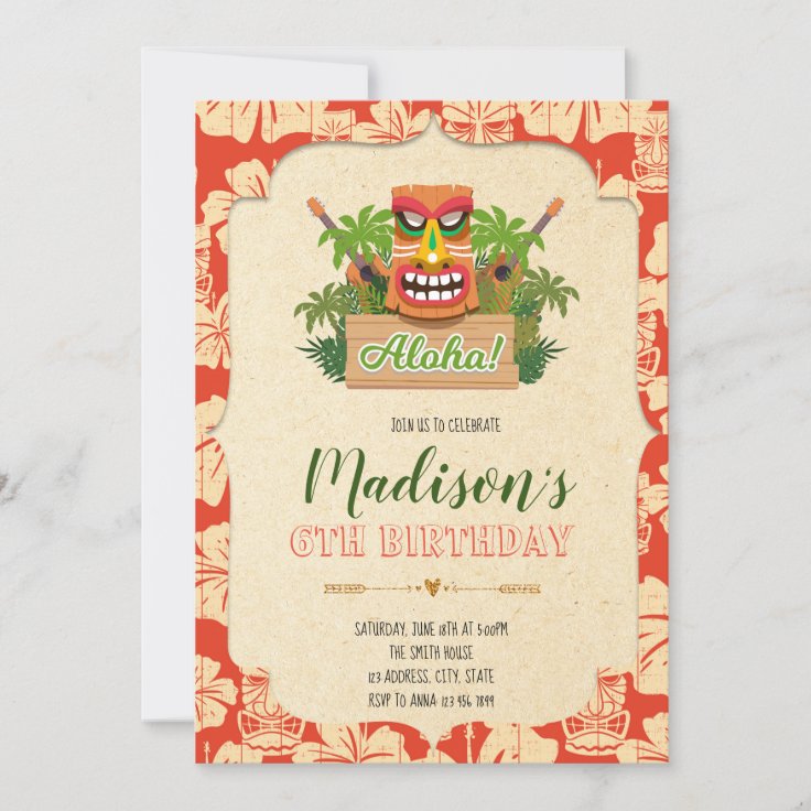 Tiki birthday party invitation | Zazzle