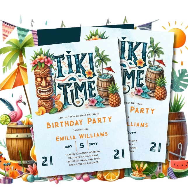 TIKI BIRTHDAY Tropical Luau Hawaiian Party Invitation (Creator Uploaded)