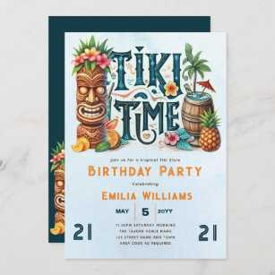 TIKI BIRTHDAY Tropical Luau Hawaiian Party Invitation