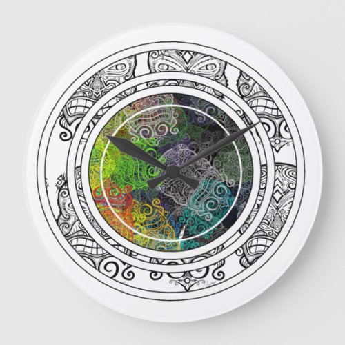 Tiki Colorful Circle Pattern Large Clock