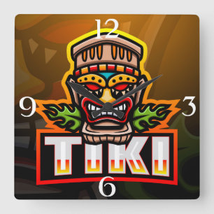 Tiki Ethnic Mask Square Wall Clock