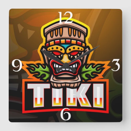 Tiki Ethnic Mask Square Wall Clock