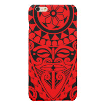 Tiki face and tribal sun tattoo design glossy iPhone 6 plus case