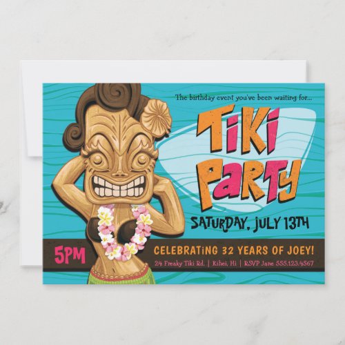 Tiki Girl Birthday Party Luau Summer Celebration Invitation