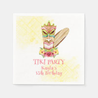 Tiki God and Floral Luau Birthday Party Napkins