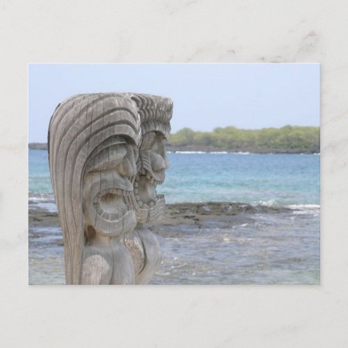 Tiki Guardians in Kona Hawaii _ Postcard
